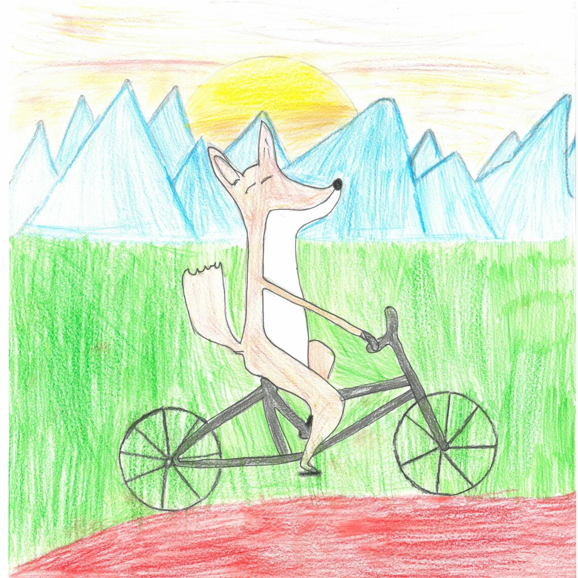 Kinderzeichnung Fuchs fährt mit Fahrrad
