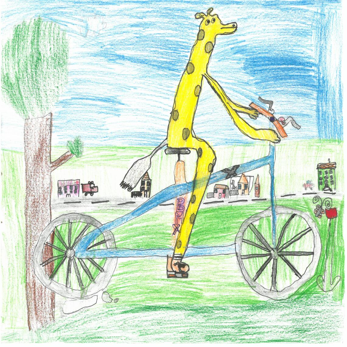Giraffe fährt mit Fahrrad