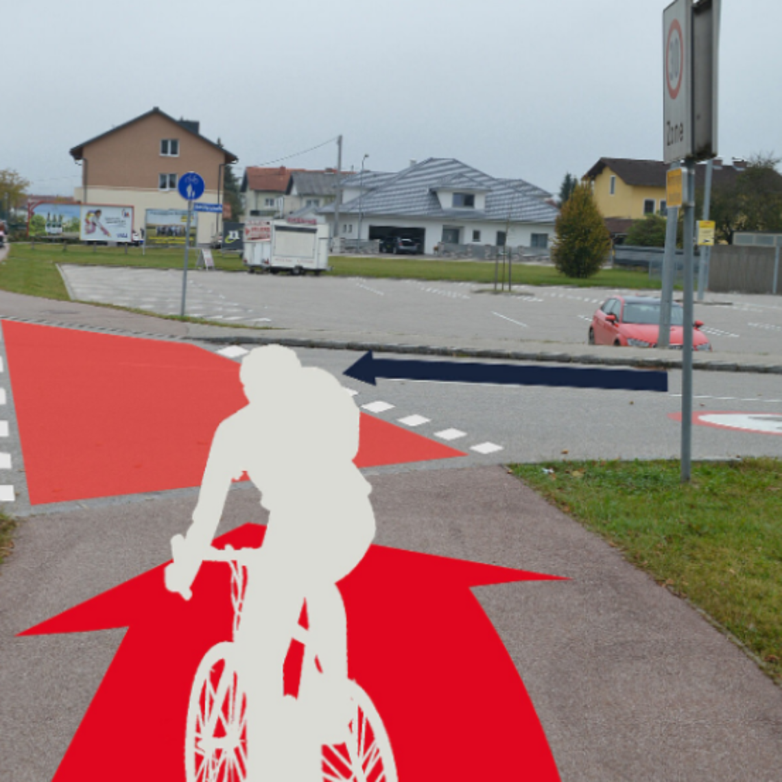 Radfahrerüberfahrt mit roter, flächiger Markierung