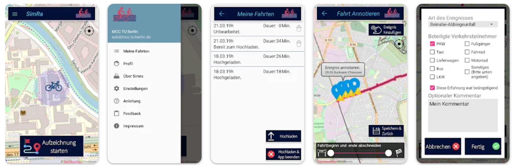 Screenshot App SIMRA für mehr Radverkehrssicherheit
